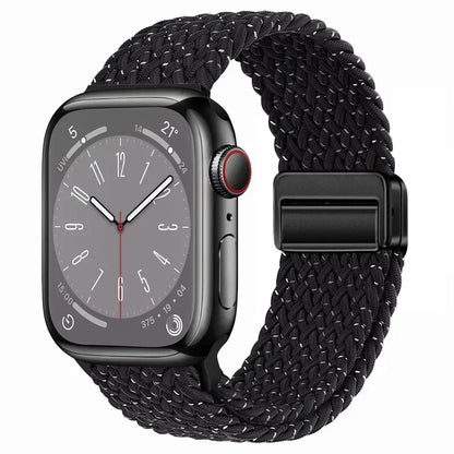 Nylon Braided Loop Apple Watch Band – Magnetic Metal Bracelet Strap for Ultra 2, Series 3–9 & SE (40mm–49mm) Adjustable Wristband