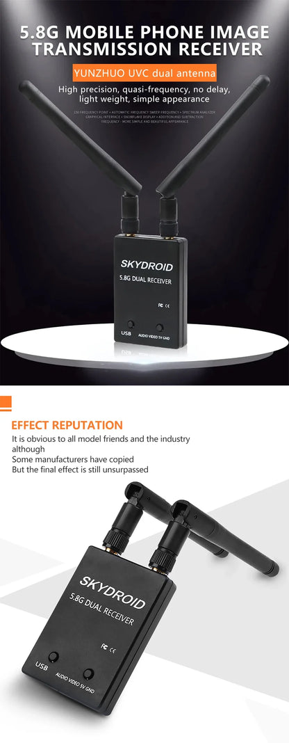 SKYDROID 5.8GHz 150CH FPV Dual/Single Antenna Receiver – UVC OTG RC Drone Part for Android Smartphones