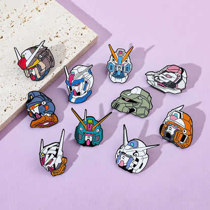10-Piece Gundam Anime Enamel Brooch Set - Metal Mobile Suit Pins for Clothing, Backpacks and Collectible Gifts