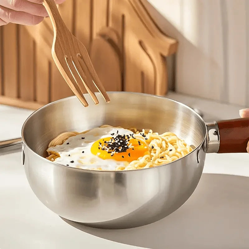 Stainless Steel Milk Pot - Heat-Resistant Wooden Handle, Non-Slip Base & Induction Compatible Design