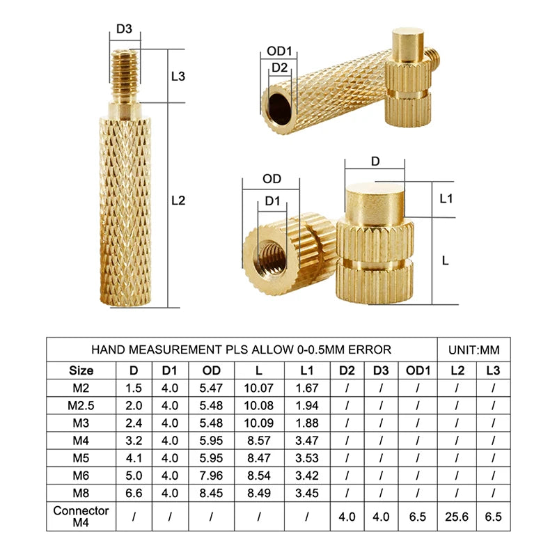 Heat Set Insert Kit for 3D Printing – M2–M6 Brass Threaded Nuts & Soldering Iron Tip for Plastic Insertion
