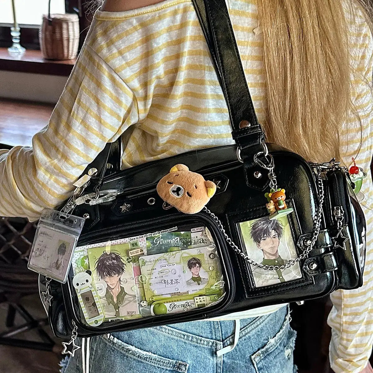 Y2K Star Chain Ita Bag - Transparent Large-Capacity Shoulder & Crossbody Display Bag