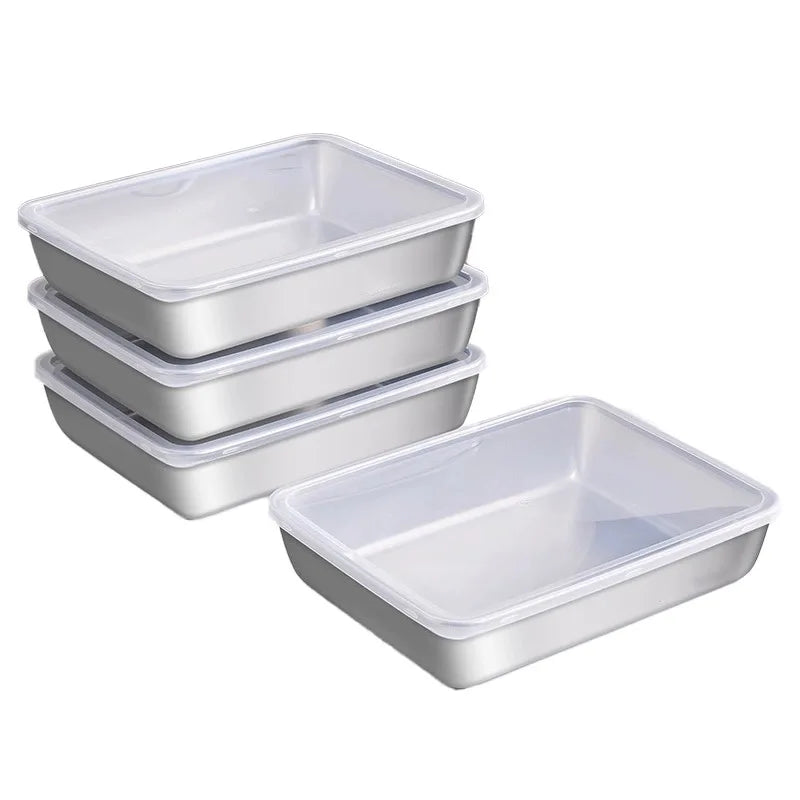 Stainless Steel Food Container with Lid – Thick Tray for Fresh-Keep Storage of Food, Fruit, and Kitchen Organization