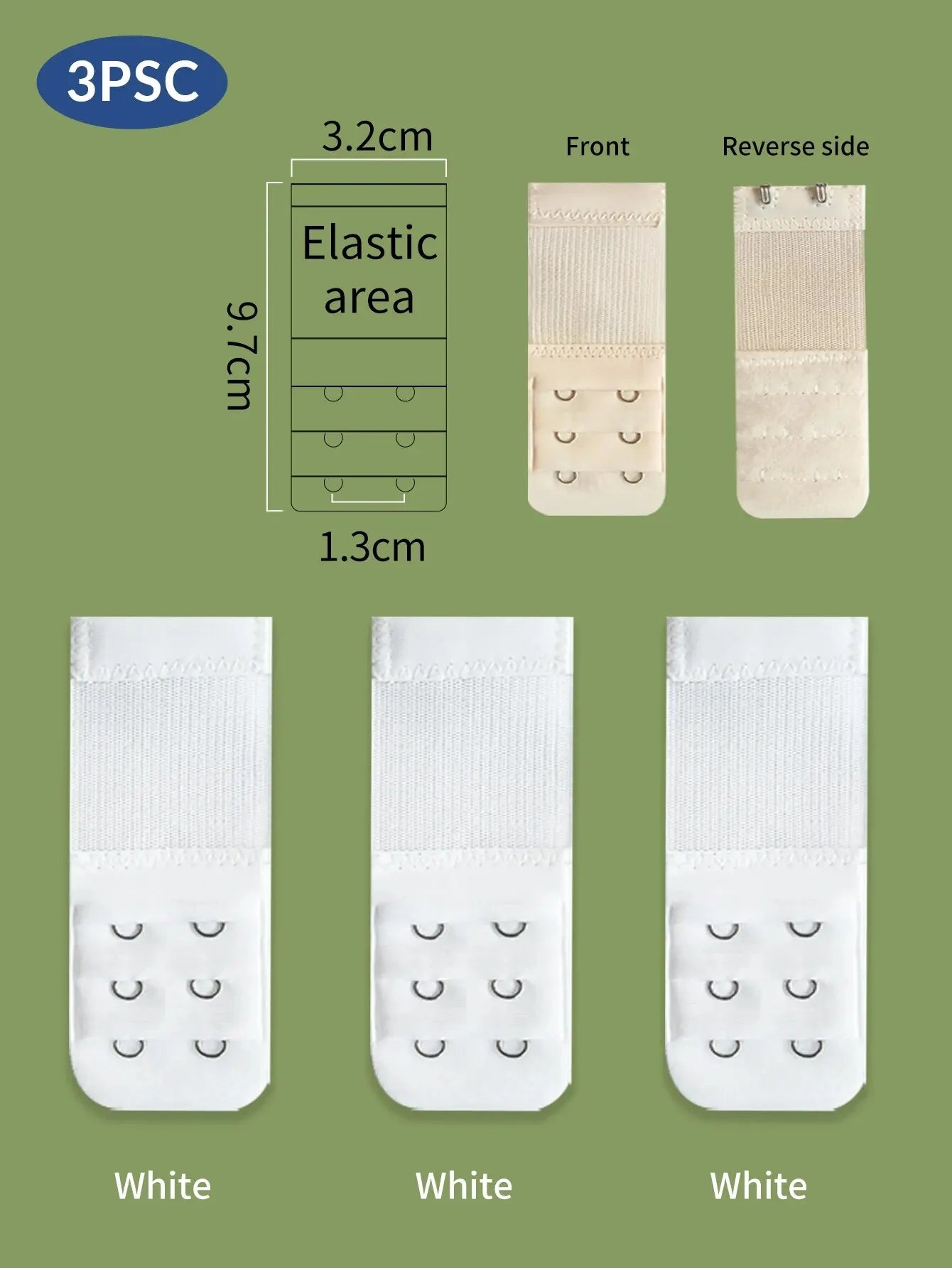 3PCS 2-Hook Bra Extender Straps – Elastic, Soft & Comfortable 3-Row Extension for Women’s Underwear Accessories
