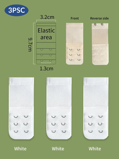 3PCS 2-Hook Bra Extender Straps – Elastic, Soft & Comfortable 3-Row Extension for Women’s Underwear Accessories