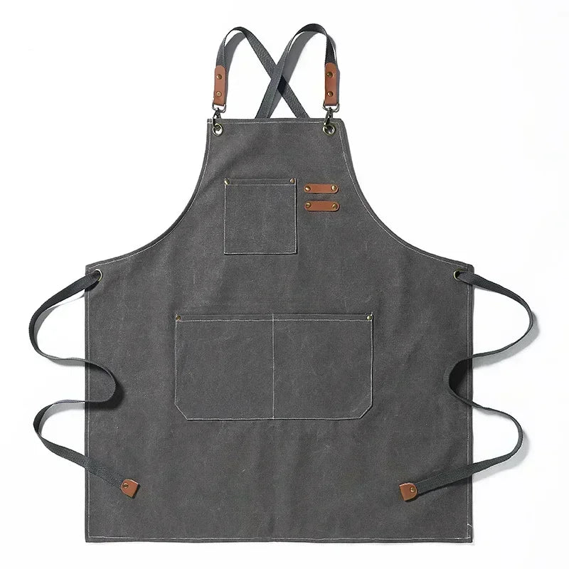 New Fashion Canvas Kitchen Apron – Unisex Chef Work Apron for Grill, Restaurant, Bar, Shop, Cafes, and Beauty Nail Studios