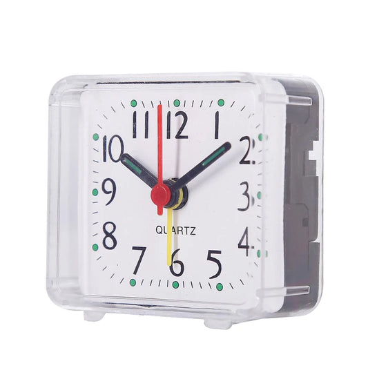 Square Candy Color Quartz Alarm Clock – Small Bedside Battery-Powered Student Bedroom Wake-Up Clock with Beeping Sound
