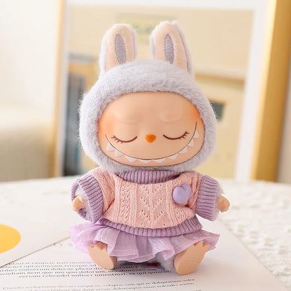 17cm Labubu Doll Clothes Set - Macaron Doll Outfit with JK Pleated Skirt, Camera & Shoes