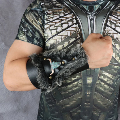 Medieval PU Leather Armor Arm Warmers – Fur Trim Bracer, Lace-Up Viking Knight Gauntlet Wristband Cosplay Props
