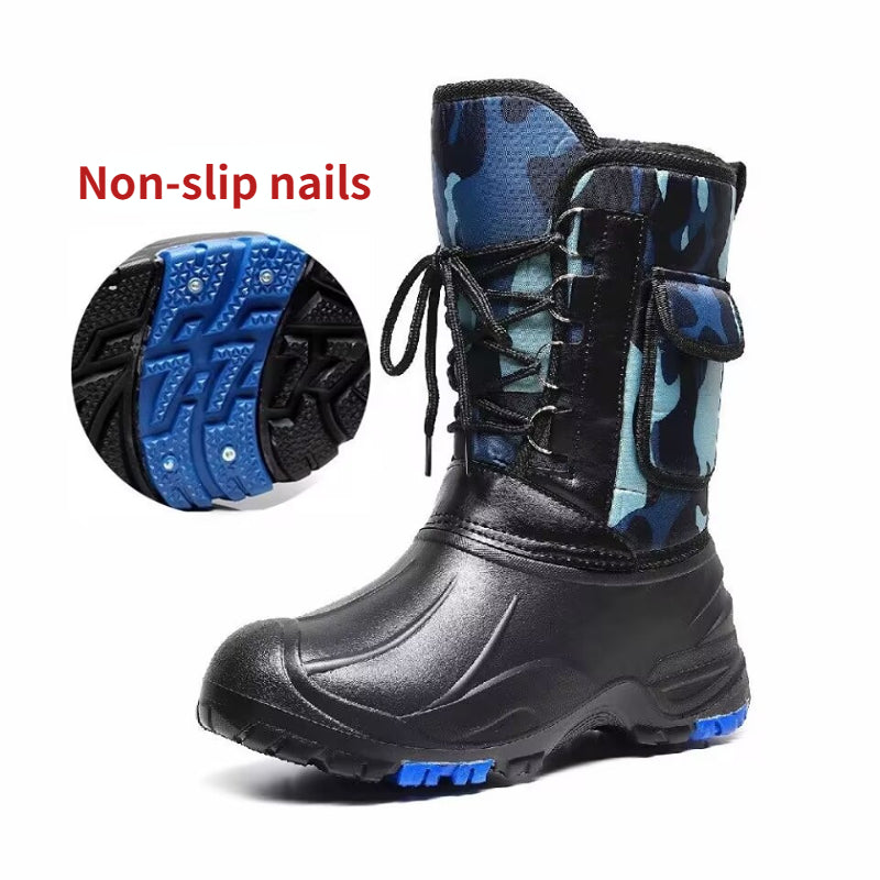 Men’s Waterproof Non-Slip Rain Boots — Cotton Mountaineering & Fishing Work Shoes for Spring Farm Use