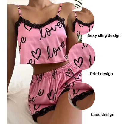 2-Piece Women's Pajama Shorts Set: Sexy Homewear Lingerie with Print Camisoles - Nighty Sleepwear for Ladies