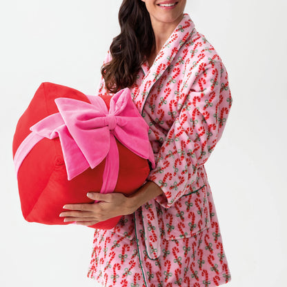 Women’s Winter Plush Robe – Long Sleeve Lapel Tie-Up with Stripe, Heart & Candy Prints Loungewear