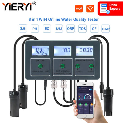 Yieryi WiFi Smart Water Quality Tester - Tuya PH ORP TDS EC Salt Temperature Monitor & Data Logger
