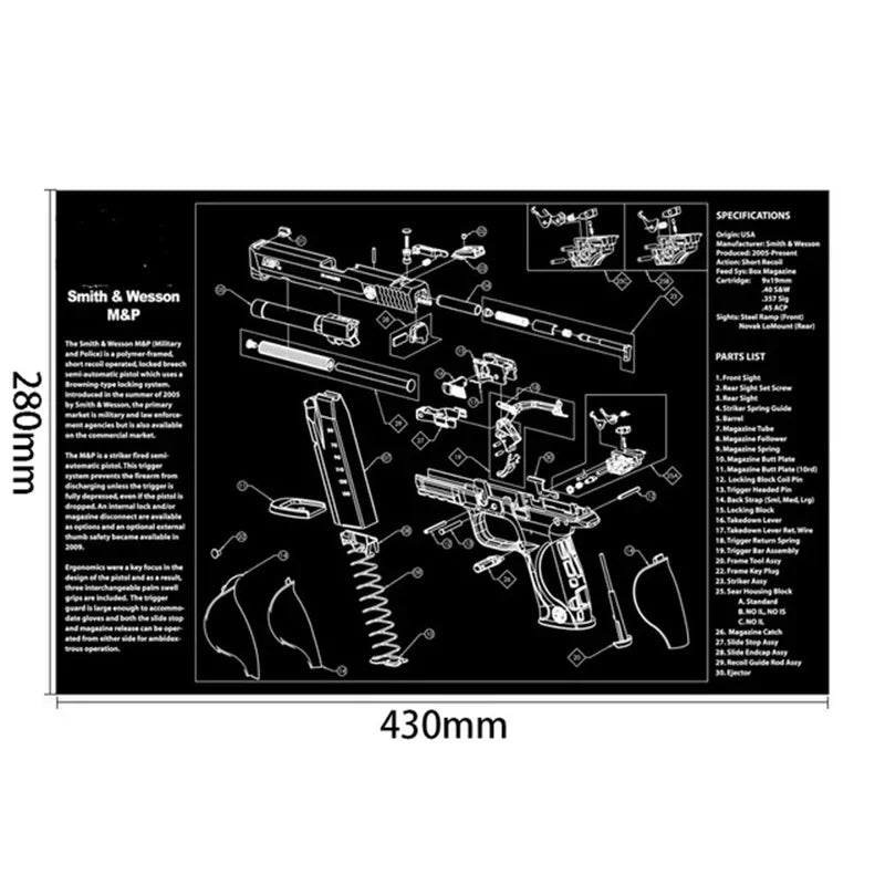 Gun Cleaning Rubber Mat Mouse Pad – AR15, AK47, Remington 870, GLOCK Gen4/Gen5, CZ-75, P220, P226, P229, Beretta 92, 1911 3D Work Mat