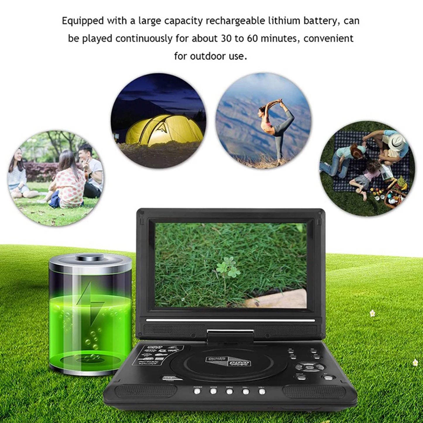 9.8" Portable LCD DVD Player for Car & Home – 270° Swivel Screen, CD/MP3/FM, Game & TV Function