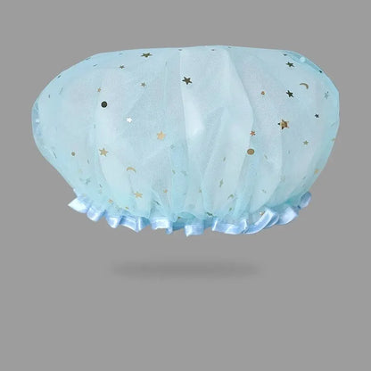 Double-Layer Waterproof Shower Cap — PVC Bathing Hat for Adult Women, Kitchen & Bathroom Use