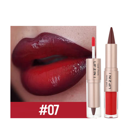 Double-Ended Lip Liner and Gloss Set - Tapered Lip Contour Pencil with Mirror, Plumping Crystal Lip Glaze, and Red Lip Tint