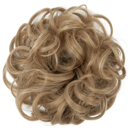 Synthetic Messy Hairpiece Chignon Scrunchie – Blonde & Brown Donut Bun for Women, Elastic Daily Use Hair Extension H9