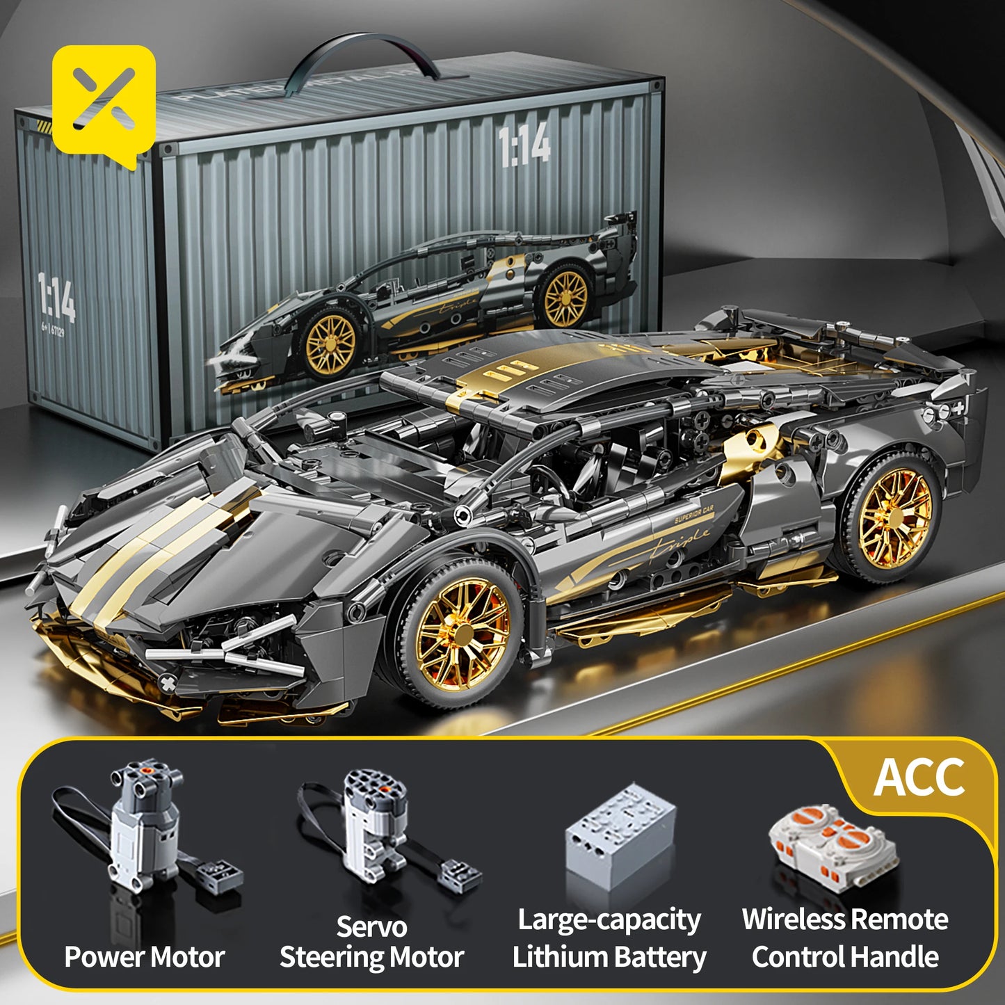 ToylinX 1:14 Supercar Building Block Toy – Optional Power Group, Technology Design for Adults & Kids, Christmas Gift with Box