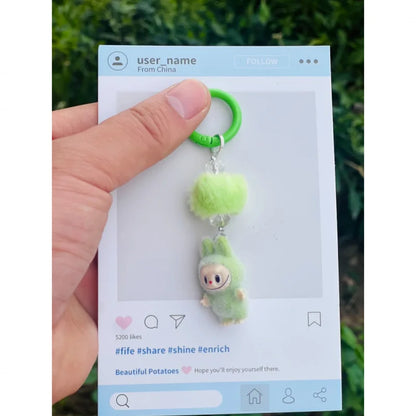 Labubu Mini Flocking Doll Keychain – Standing & Sitting Car, Bag, Phone, Backpack Charm Gift