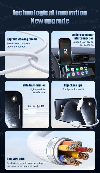 35W USB-C CarPlay Cable for iPhone 16 15 Pro Max – Fast Charging & Data Transfer