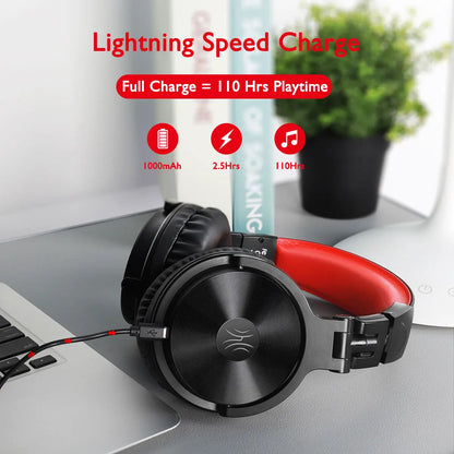 OneOdio 2-in-1 Wireless & Wired Headset – 110H Bluetooth 5.2 Gaming Headphones with Mic for PC, PS4, Skype, Type-C