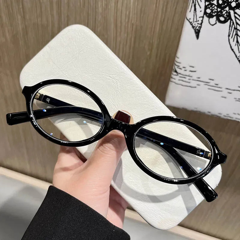 Oval Small Frame Retro Glasses for Women - Korean Plain Style Anti-Blue Light Eyewear, Ladies Optical Spectacles