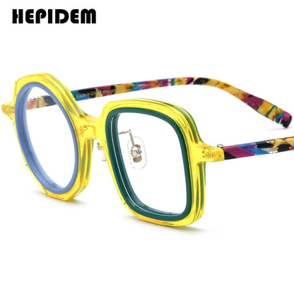 FONEX HEPIDEM Acetate Eyeglass Frames - Retro Round Vintage Eyewear for Men & Women