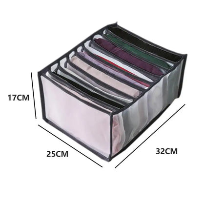 7-Grid Jeans Storage Box — Closet & Wardrobe Drawer Organizer for Clothes, Pants, and Socks Separation