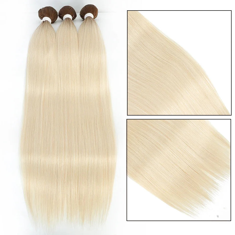 26" Ombre Straight Synthetic Hair Extensions – Smooth Weaving, Full Blue Hair Bundles from Root to End