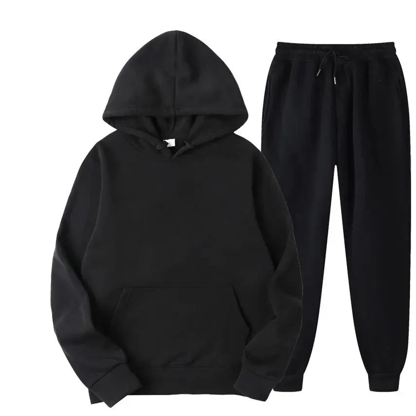 Men's Autumn/Winter Solid Hoodie & Pants Set — Casual Sports Two-Piece (S–4XL)