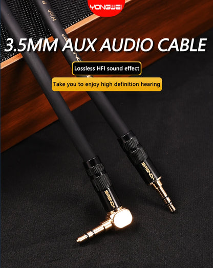 YONGWEI 3.5mm AUX Audio Cable - Straight to Curved Male-to-Male for Car, Mobile Phone, Computer, Speaker and Headset Extension