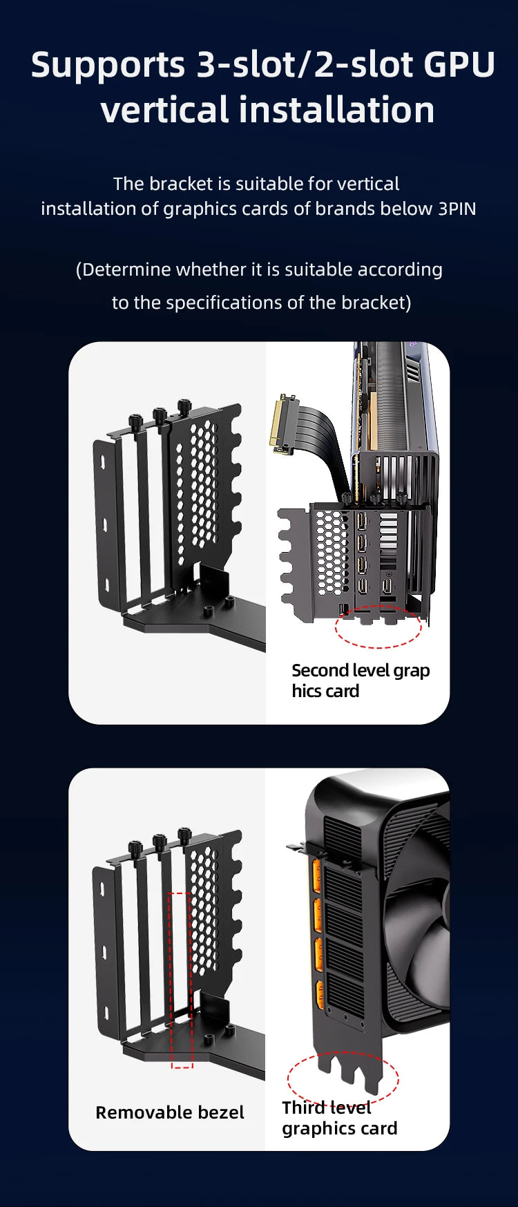 TEUCER L-Z3 GPU Vertical Mounting Bracket Kit – PCIe 4.0 X16 Riser Cable 200mm for Graphics Card Steering Mount