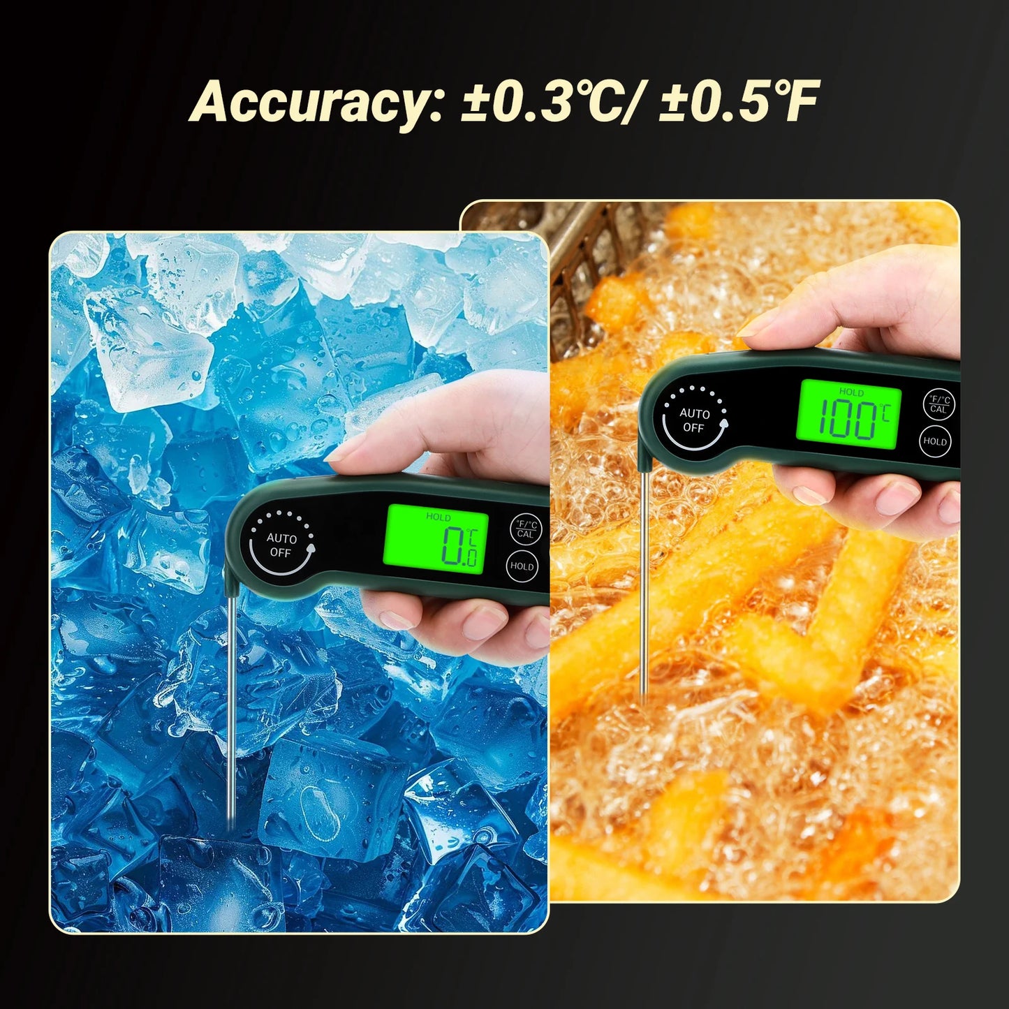 INKBIRD RHT-11K Instant Read Meat Thermometer – 0.5s Fast Response, ±0.3°C Accuracy, IPX5 Waterproof Digital BBQ Cooking & Baking Thermometer with LCD Backlight