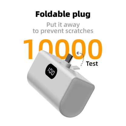 5000mAh Portable Power Bank - Lightweight Built-In Foldable Type-C Charger for All USB-C Devices