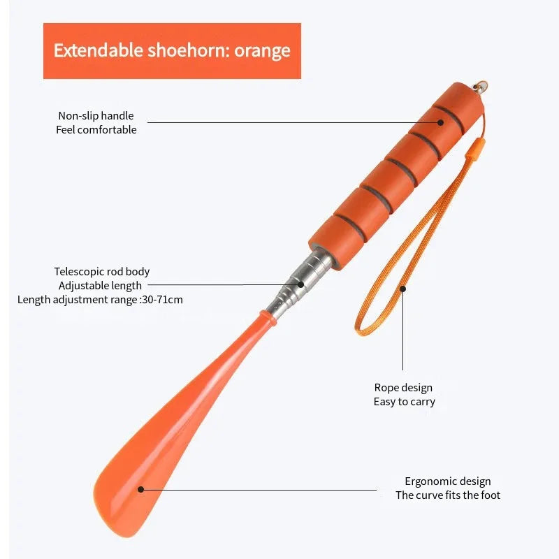 Stretchable Long Metal Shoehorn 30-71cm – Shoe Spoon for Pregnant Women & Elderly, No-Bend Shoe Wearing Aid