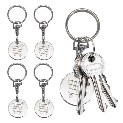Shopping Cart Token Keychain - Stainless Steel Trolley Coin Key Ring for Carts, Bags & Everyday Use