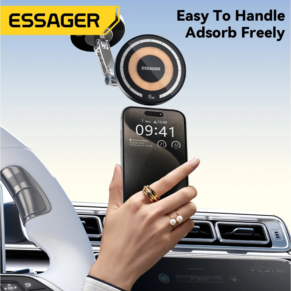 Essager Magnetic Wireless Car Charger – 15W Fast Charging Phone Holder Mount for MagSafe iPhone 15/14/13 Pro Max