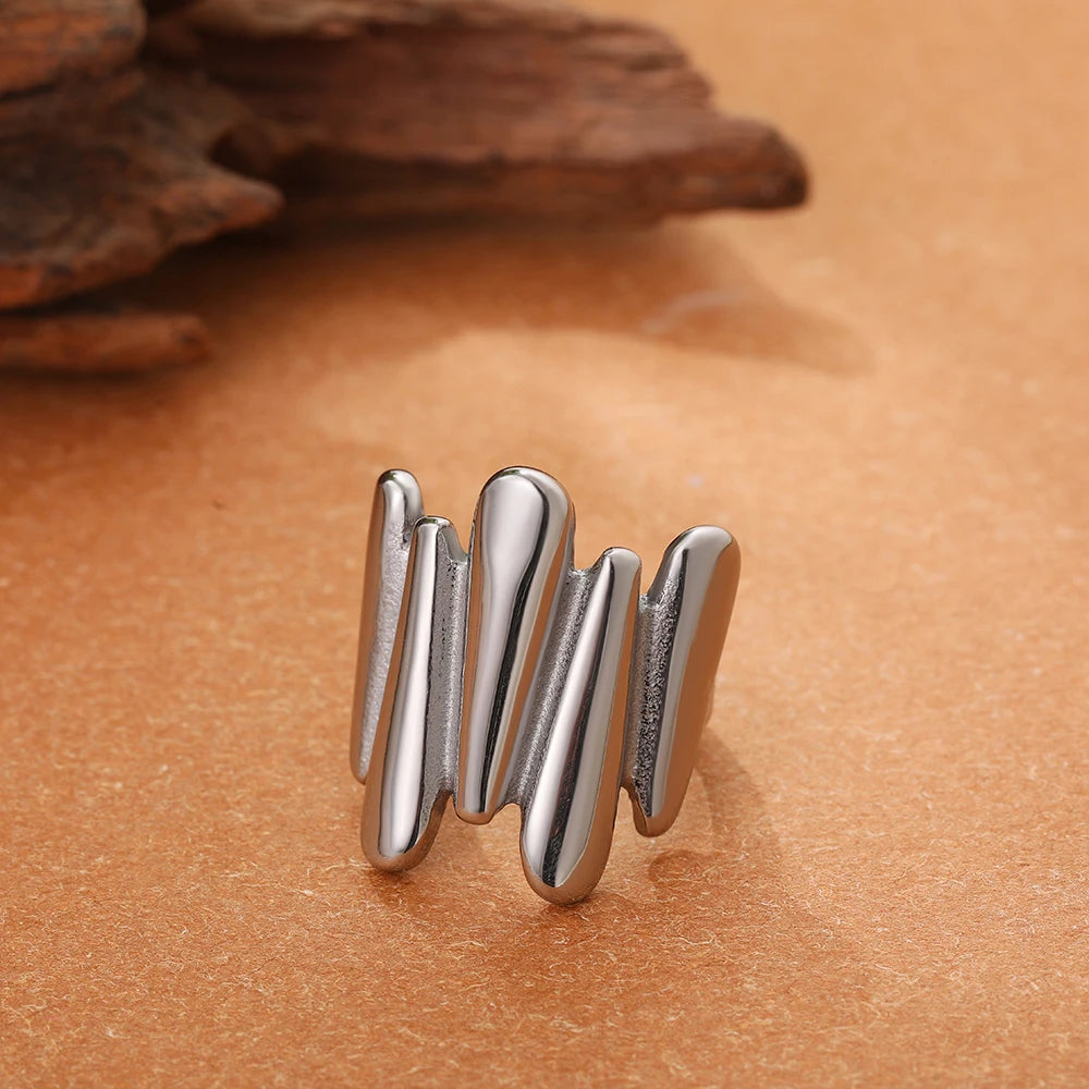 Vintage Stainless Steel Chunky Ring – Punk Irregular Adjustable Open Ring for Women, Wedding Jewelry Gift