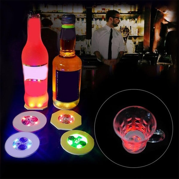 100-Pack LED Tableware Mats & Luminous Cup Stickers — Colorful Flashing Bottle Coasters for Bar, Stall, and Party Lighting