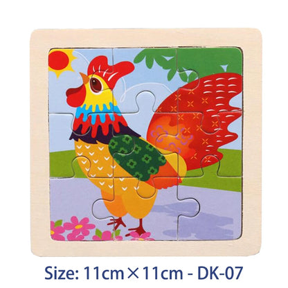 11cm Kids Wooden Jigsaw Puzzle – Cartoon Animal & Vehicle Montessori Educational Toys