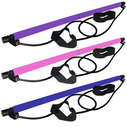 Adjustable Pilates Stick - Portable Fitness Bar with Elastic Bands for Yoga, Stretching & Home Workouts