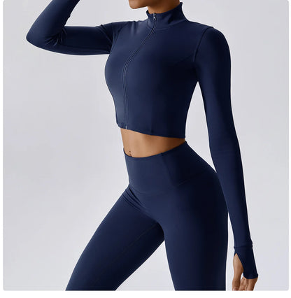 3PCS Women’s Yoga & Workout Set – Long Sleeve Zipper Top with High Waist Leggings Fitness Sportswear
