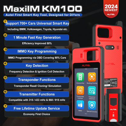 Autel MaxiIM KM100 Key Tool — OBD IMMO Key Generator with Chip/Transponder Read, Write & Clone, Lifetime Free Updates