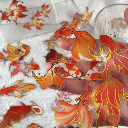 50/100PCS Gold Foil Koi Fish Stickers - Clear Waterproof Cartoon Decals for Phones, Laptops, Helmets & More