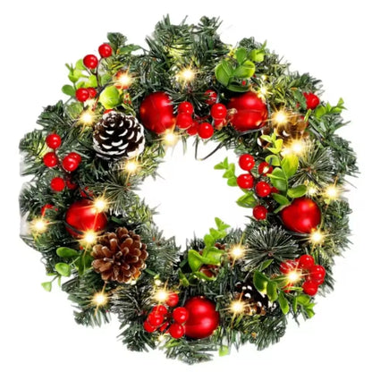 20–60cm LED Christmas Wreath – Lighted Pine Door Hanging Garland for Home & New Year Party Decor