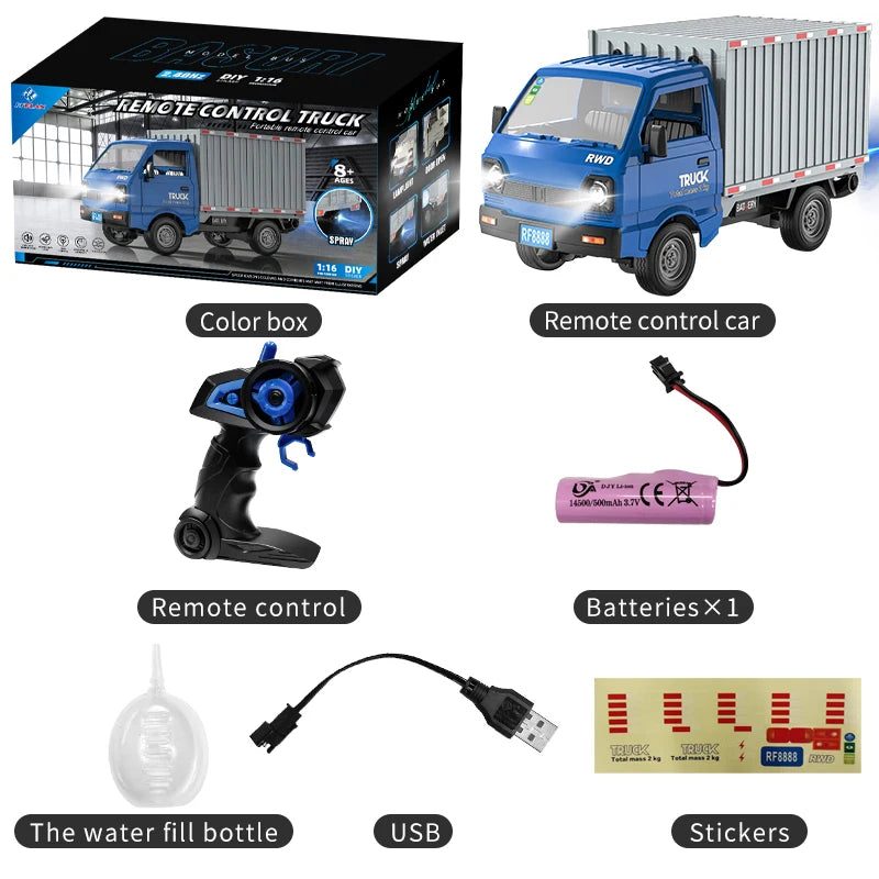 KF21 1:16 RC Drift & Climbing Truck – 2.4GHz Remote Control Car with Spray & LED Lights | Kids’ Gift Toy