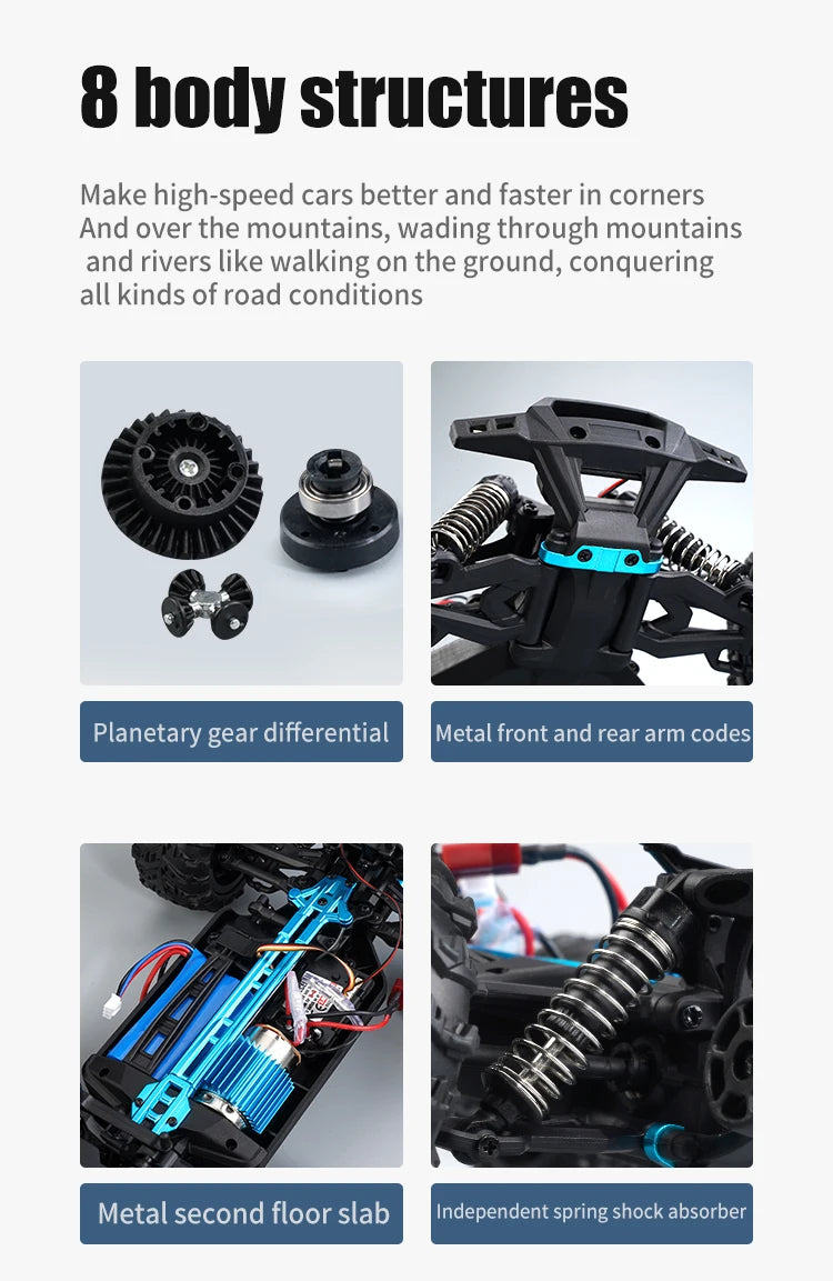 1:16 4WD RC Car – 70KM/H High-Speed Drift Monster Truck with LED, Remote Control, 4x4 for Kids, WLtoys 144001