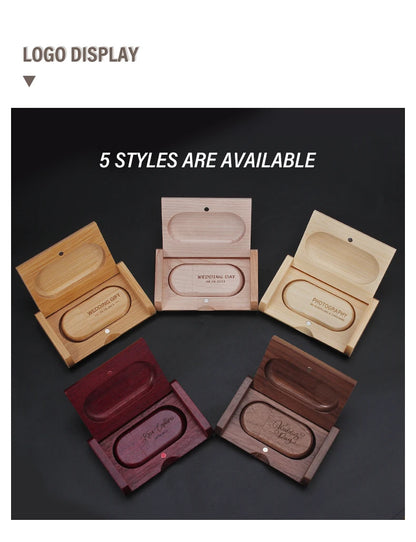 Custom Logo Wooden USB 2.0 Flash Drive with Box – 4GB 16GB 32GB 64GB Memory Stick for Wedding Photography Gifts