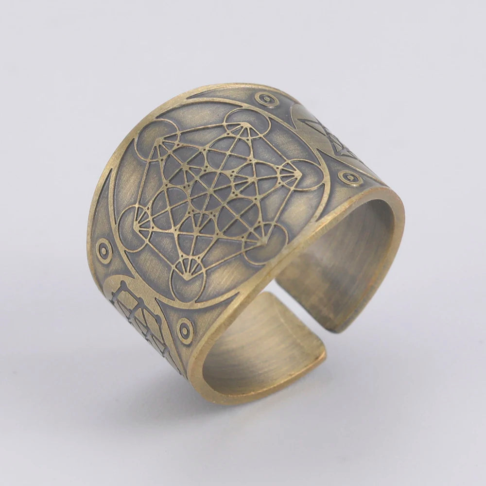 Dawapara 7 Archangels Protection Ring – Metatron Cube, Lilith Symbol, King Solomon Secrets Vintage Amulet Jewelry